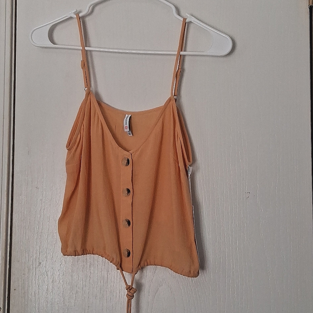 Sisstrevolution Cropped Pastel Peach Crinkle Rayon Button Front Festival Top S